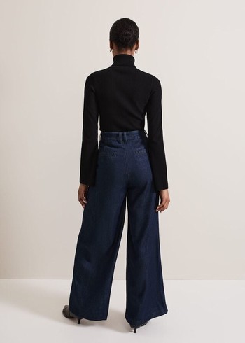 Phase Eight Cerys Denim Wide Leg Trousers Dark Wash Australia | UW1560927